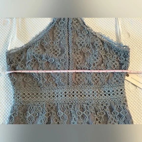 $168 Anthropologie Foxiedox Aquamarine Green Lace Halter Sleeveless Mini size S - Picture 9 of 10
